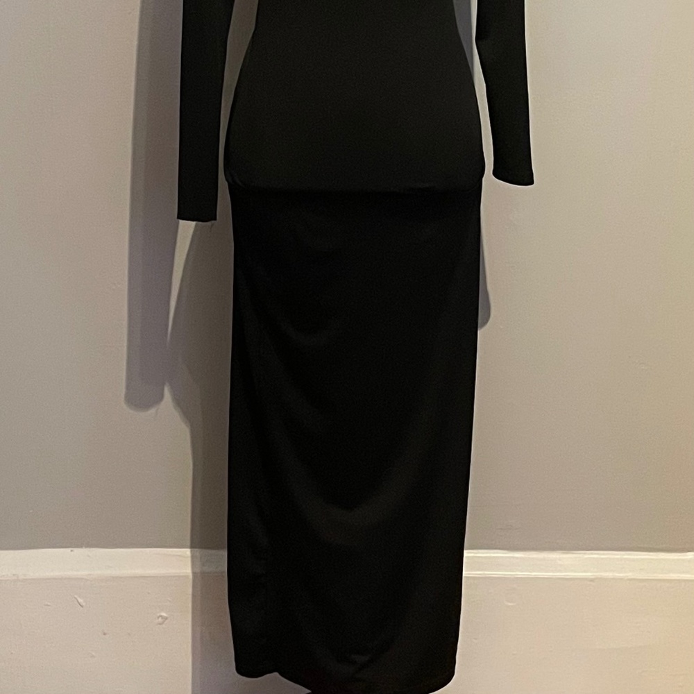 SHEIN White Floral Decor Black Stand Collar Long Sleeve Maxi Dress Size XXS - Picture 14 of 16
